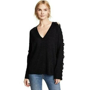 Feel The Piece Lowe Ribbon Lace Up Sleeve Wool V-Neck Sweater Size M/L Gray